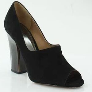 Coach women’s Roslyn Black Suede Peep Toe Heels